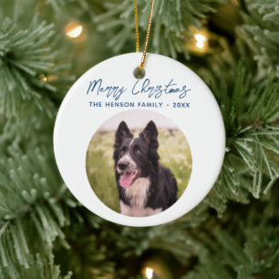 Ornamento De Cerâmica Foto de Border Collie Família Feliz Natal