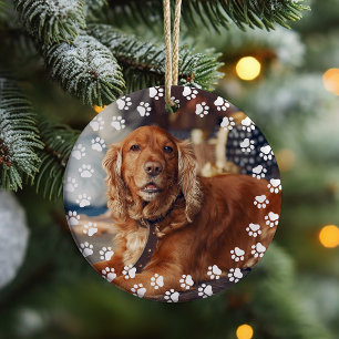 Ornamento De Cerâmica Foto de Cachorro e Pegadas de Pata Presente para A