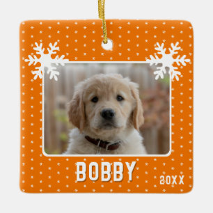 Ornamento De Cerâmica Foto de Cachorro Flocos de Neve Laranja Nome do Pe