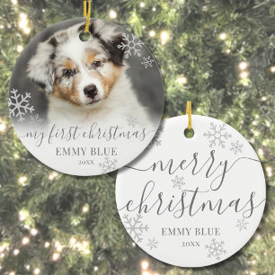 Ornamento De Cerâmica Foto de Cachorro Meu Primeiro Natal