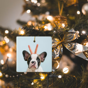 Ornamento De Cerâmica Foto de Cachorro Moderno   Feliz Natal