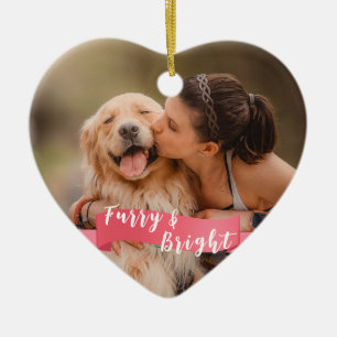 Ornamento De Cerâmica Foto de Cachorro Personalizado Rosa, Foto de Feliz