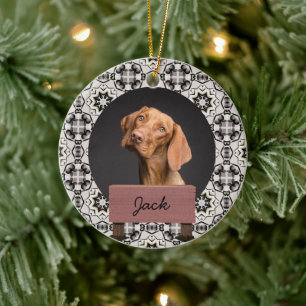 Ornamento De Cerâmica Foto de Cão Personalizado de Natal clássico