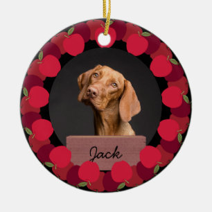 Ornamento De Cerâmica Foto de Cão Personalizado de Natal de maçã vermelh