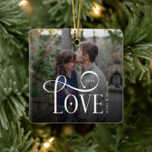 Ornamento De Cerâmica Foto de Casal Engajado Personalizada de Amor com R