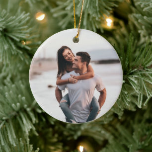 Ornamento De Cerâmica Foto de Casal Moderno Simples Primeiro Natal Entab