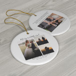 Ornamento De Cerâmica Foto De Casamento Com Letra De Mão Elegante Obriga<br><div class="desc">Um excelente e uma maneira séria de obrigado de seus amigos,  família e colegas de trabalho que apareceram no dia do seu casamento com este obrigado de fotos moderno que você faz com que você escreva manualmente o efeito ouro "obrigado você" Fotos na frente e no verso</div>
