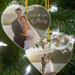 Ornamento De Cerâmica Foto de Casamento de Coração Duplo Side Casado e F<br><div class="desc">Ornamento de fotos casadas e Felizes - perfeito para recém casados, primeiro natal casado ou para qualquer casal feliz casado! O modelo de foto está preparado para você adicionar uma foto de casamento em cada lado. Um lado tem uma camada de texto elegante que lê "casado & feliz" e o...</div>