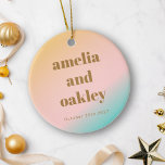 Ornamento De Cerâmica Foto de Casamento Exclusivo de Gradiente de Pastéi<br><div class="desc">Comemore seu dia especial com este Ornamento de Casamento da Praia Retro Summer Vibes, com um gradiente de pastel macio que captura a essência de um pôr do sol da praia serena. Personalize-o com os seus nomes, data de casamento, e uma foto acalentada para criar uma única marca que comemora...</div>