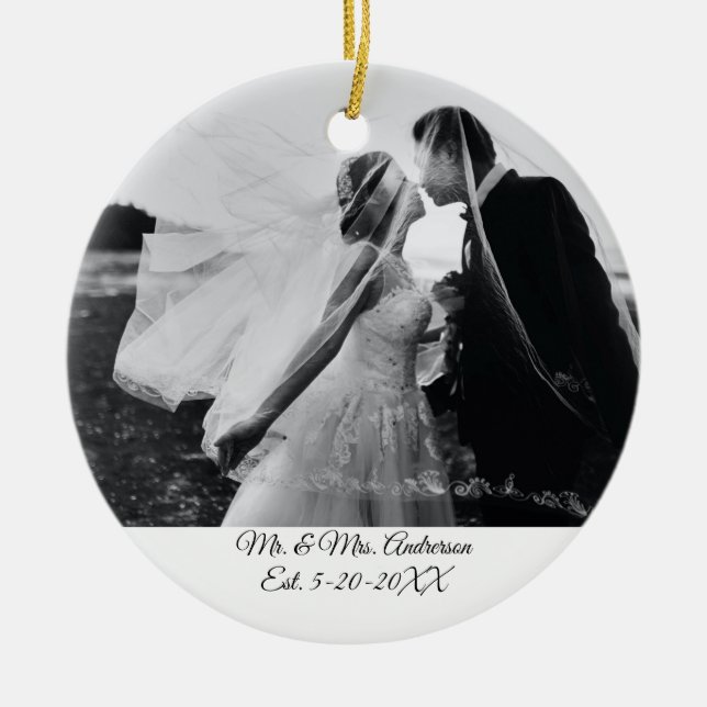 Ornamento De Cerâmica Foto de Casamento Personalizada no Natal (Frente)