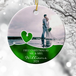 Ornamento De Cerâmica Foto de casamento personalizado Primeiro Natal