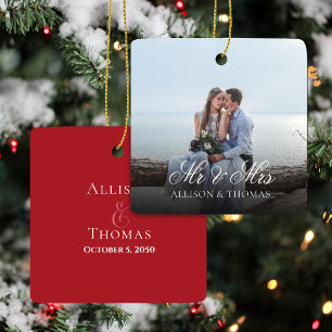Ornamento De Cerâmica Foto de Casamento Senhor e Senhora Personalizada