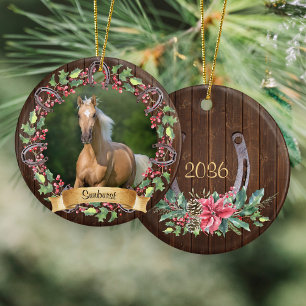 Ornamento De Cerâmica Foto de Cavalo Russo Personalizada no Natal