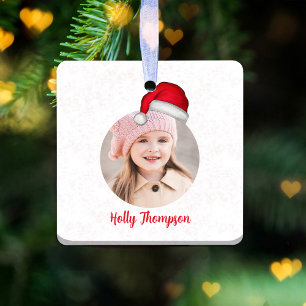 Ornamento De Cerâmica Foto de chapéu de Papai Noel caprichoso e fofo de