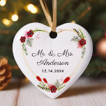 Ornamento De Cerâmica Foto de Coração Floral Personalizada Sr. & Sra. We<br><div class="desc">Foto de Coração Floral Personalizada Sr. & Sra. Ornament Cerâmico de Casamento. Este design apresenta uma bela estrutura floral cardíaca. Personalize com seu próprio texto e detalhes personalizados.</div>
