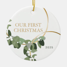 Ornamento De Cerâmica Foto de coroa moderna Nosso primeiro Natal Casado