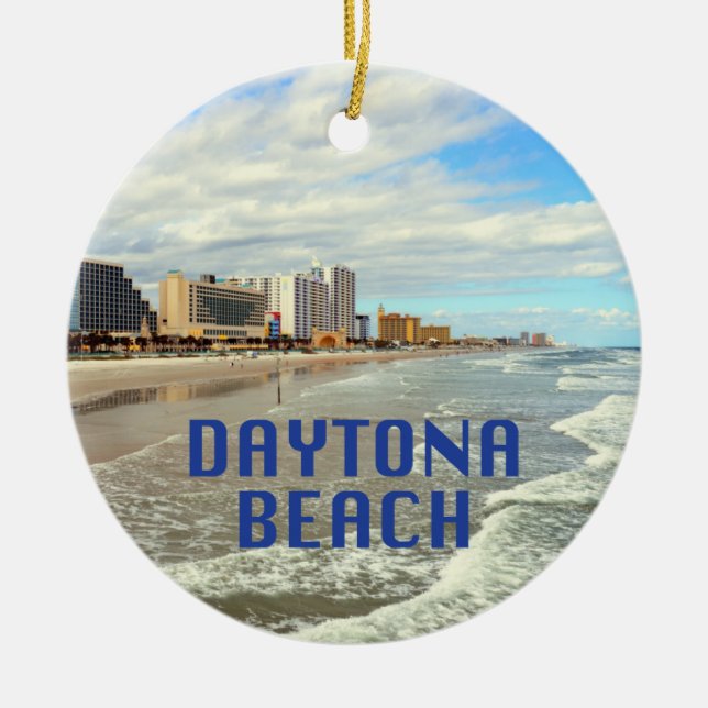 Ornamento De Cerâmica Foto de Daytona Beach com o nome (Frente)
