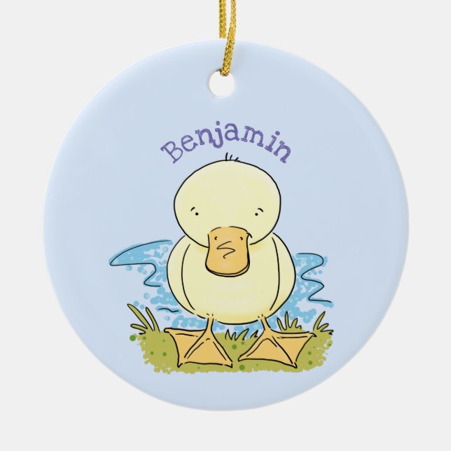 Ornamento De Cerâmica Foto de desenho animado de bebê amarelo-branco (Frente)