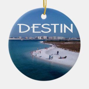 Ornamento De Cerâmica Foto de Destin Florida com praia e skyline
