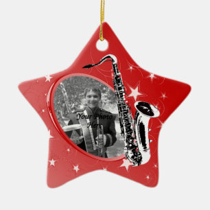 Ornamento De Cerâmica Foto de Estrela Luminosa Saxofônica