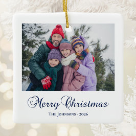 Ornamento De Cerâmica Foto de Família com Caligrafia Clássica de Feliz N