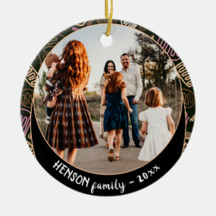 Ornamento De Cerâmica Foto de família de Natal com arte de linha única c
