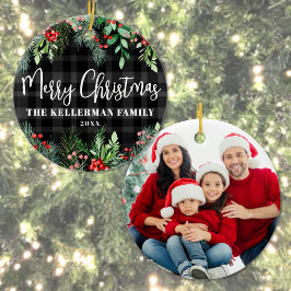 Ornamento De Cerâmica Foto de Família de Natal de Duas Faces 
