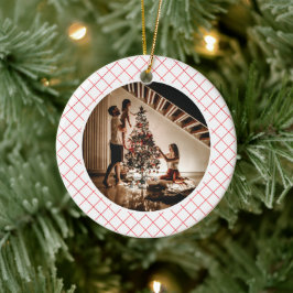 Ornamento De Cerâmica Foto de Família de Natal Xadrez Moderno Elegante