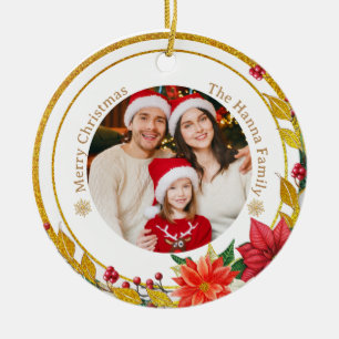 Ornamento De Cerâmica Foto de Família e Poinsettia Presente de Natal Ale