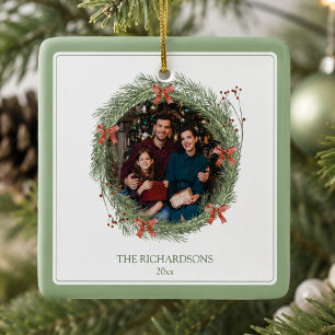 Ornamento De Cerâmica Foto de Família Elegante de Natal