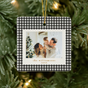Ornamento De Cerâmica Foto de Família em Xadrez Preto e Branco Natal Fes