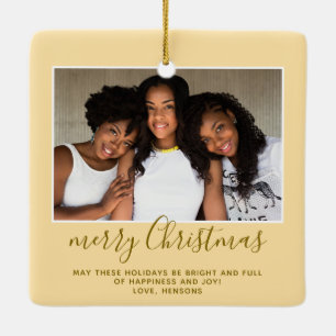 Ornamento De Cerâmica Foto de Família Natal Simples Minimalista em Letra