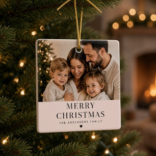 Ornamento De Cerâmica Foto de Família Personalizada de Feliz Natal 