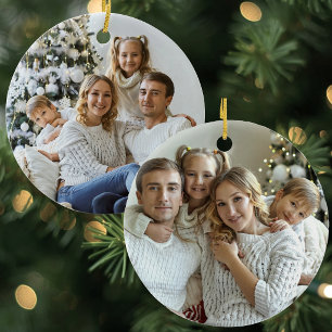 Ornamento De Cerâmica Foto de Família Personalizada em Duas Faces