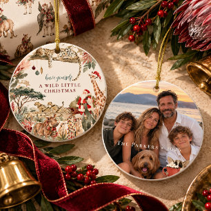 Ornamento De Cerâmica Foto de Família Safari de Natal em Aquarela Selvag
