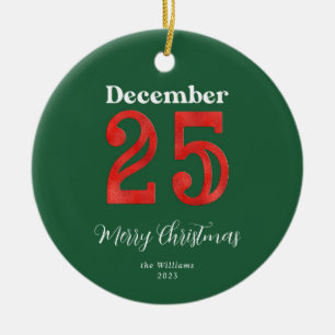 Ornamento De Cerâmica Foto de Família Simples Vermelho Verde Feliz Natal