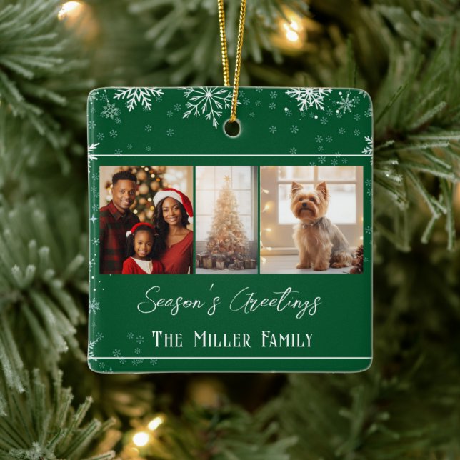 Ornamento De Cerâmica Foto de Feriado de Linha Verde Moderna (Árvore)