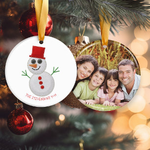 Ornamento De Cerâmica Foto de Feriado de Snowman Feliz de Natal