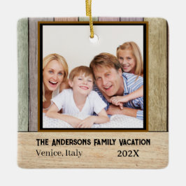 Ornamento De Cerâmica Foto de Férias da Família Rustic Farmhouse Planks