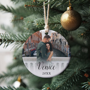 Ornamento De Cerâmica Foto de Férias de Legenda Personalizada