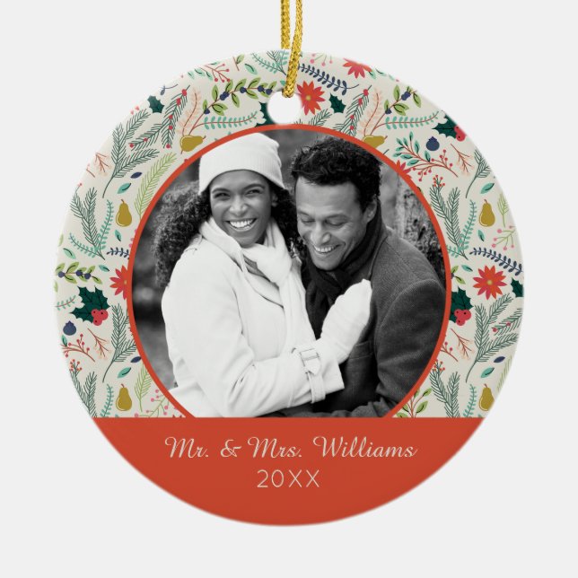 Ornamento De Cerâmica Foto de Férias | Feriado de Natal Feliz (Frente)