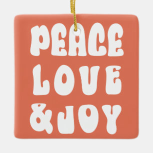 Ornamento De Cerâmica Foto de Férias Laranja Retro Groovy Paz Amor Alegr