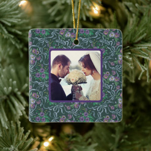 Ornamento De Cerâmica Foto de Fitas Azuis de Amores-Perfeitos Roxos Vito