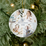 Ornamento De Cerâmica Foto de Floco de Neve Moderno Monograma Quatro<br><div class="desc">Celebre a época mágica e festiva de feriado com nossos ornamentos de fotos de feriado personalizados. Nosso moderno design de feriado elegante apresenta um layout moderno e minimalista de grade de colagem de quatro fotos de feriados com um moderno design branco semitransparente de neve colocado no centro do layout de...</div>