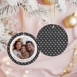 Ornamento De Cerâmica Foto de Floco de Neve Preto e Branco Escandinavo