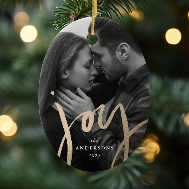 Ornamento De Cerâmica Foto De Folha De Ouro, Com Letra Moderna, Joy Faux (Criador carregado)