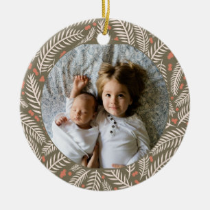 Ornamento De Cerâmica Foto de Folha de Pinho de Natal desenhada pela Mão