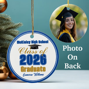 Ornamento De Cerâmica Foto de Formatura da Turma de 2026 em Azul Real e