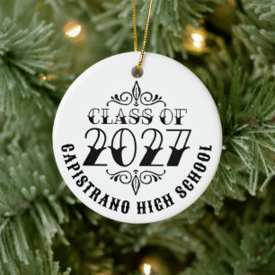 Ornamento De Cerâmica Foto de Formatura da Turma de 2027 em Cinza Estilo