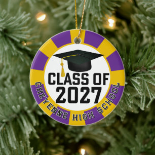 Ornamento De Cerâmica Foto de Formatura da Turma de 2027 Letterman